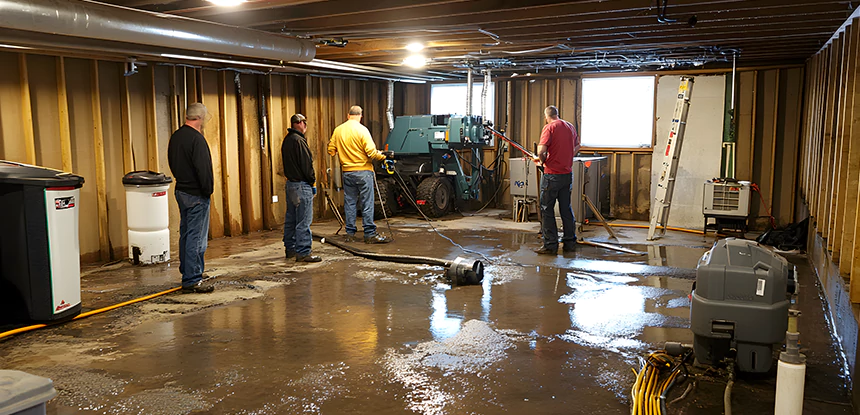 Cleaning Sewage From Basement Floor in Pendergrass